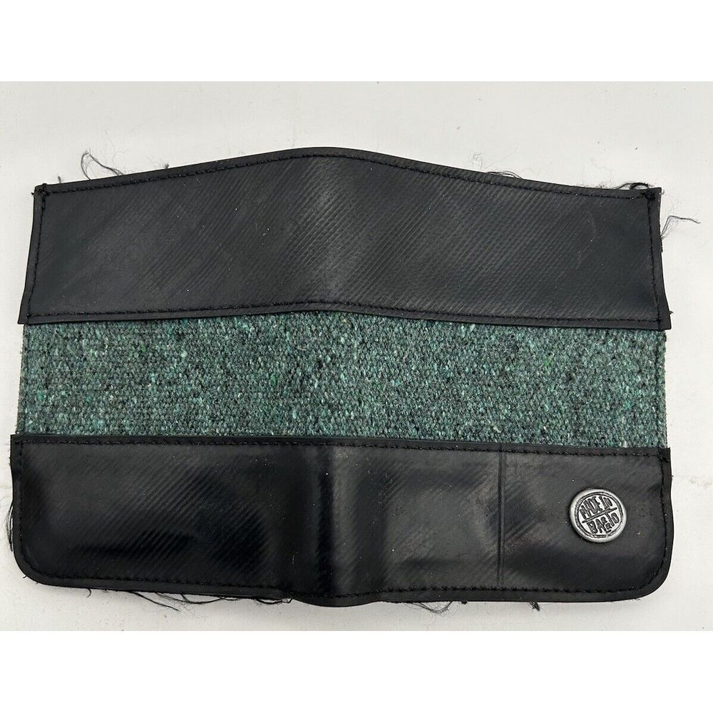 Aria Handmade Recycled Tire Tube and Black &‎ Green Leather Wallet Billfold